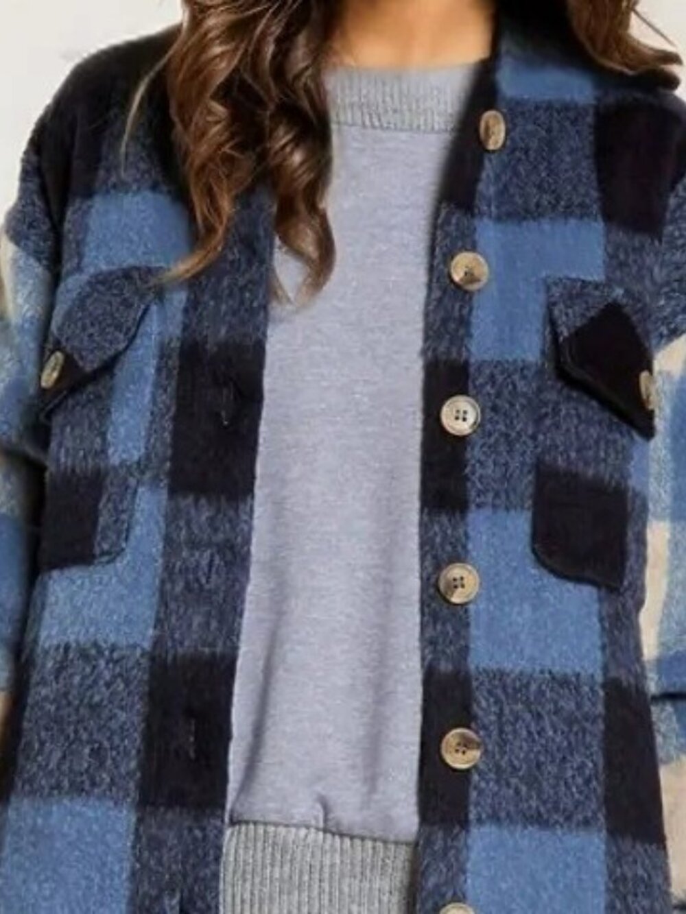 NWT Davi & Dani Plus 3XL Blue Plaid Oversized Shacket Jacket